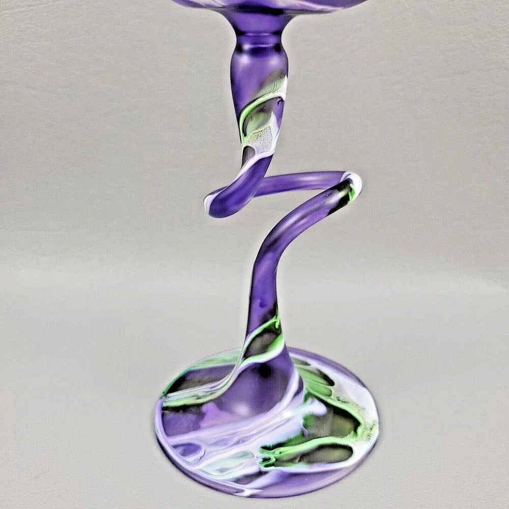 Flame Glow Oil Lamp Penco Hand Blown Glass Intertwined Stems Candle Purple Green